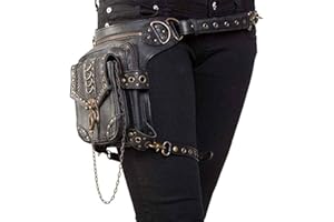MALAYAS Borsa Steampunk Donna，Marsupio da Gamba / Borsa a Tracolla / Borsa da Gamba / Uomini Vintage Leather Shoulder Bag , Nero