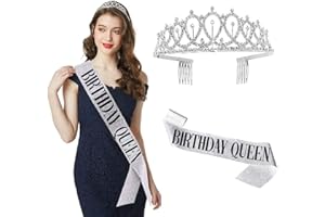 Dingzing Corona Compleanno Diadema, 2 Pezzi Birthday Queen Sash Glitter Tiara Sciarpa di Cristallo per Decorazione