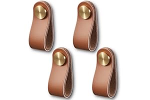 HOOZ 4 skórzane uchwyty do mebli, gałki do szafek ze śrubami, ręcznie wykonany uchwyt, gałki meblowe, skórzane uchwyty do szafek kuchennych, szafy na ubrania (14 cm x 2,5 cm) (brązowe)