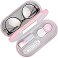 Muf 2 in 1 Contact Lens Case and Glasses Case,Double Sided Dual Use Design,Leak Proof & Portable,Tweezer and Contact Lens Solution Bottle Included for Travel Kit(Pink)