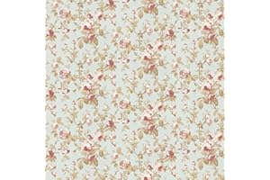 MyTinyWorld Pack of 5 Dolls House Pale Red On Duck Egg Blue Trailing Rose Wallpaper Sheets