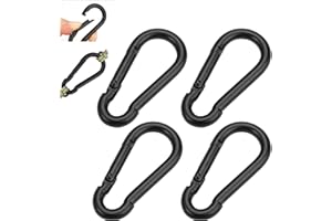 JINSION 4 karabińczyki, 60 × 28 mm, zapięcie ze stali nierdzewnej, czarne szybkozłącza, żagiel przeciwsłoneczny, hamak, worek bokserski, kemping, wędkowanie, wędrówki