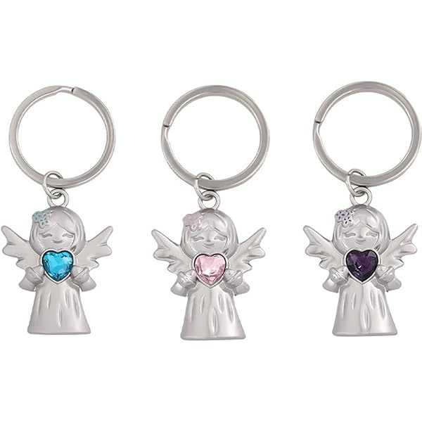 SwirlColor Zonnige pop sleutelhanger, beschermengel sleutelhanger met gratis organza geschenkzakje, zilver, Eén maat