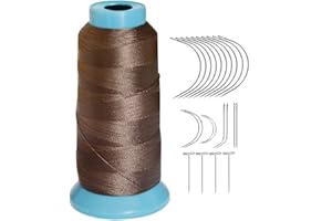 YANTAISIYU Hilo de tejer Hilo de poliéster de alta resistencia Tamaño 210 D con 12 piezas de 9 cm-C Tipo Agujas/Agujas de cabello curvado para coser (marrón oscuro)