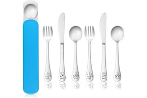 Kinderbesteck Set, Joyfair 7-teilig Edelstahl Kleine Kinder Besteck Set mit Reise Etui, Kleiner Kinder Essbesteck Messer/Löffel/Gabel mit Niedliches Muster, Ungiftig & Gesund, Spülmaschinenfest