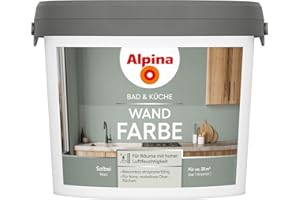 Alpina Bad & Küche Wandfarbe Salbei – matte Innenfarbe für Feuchträume, hohe Deckkraft & tropfgehemmt, streichfertige Wand- und Deckenfarbe für Bad & Küche – 2,5L
