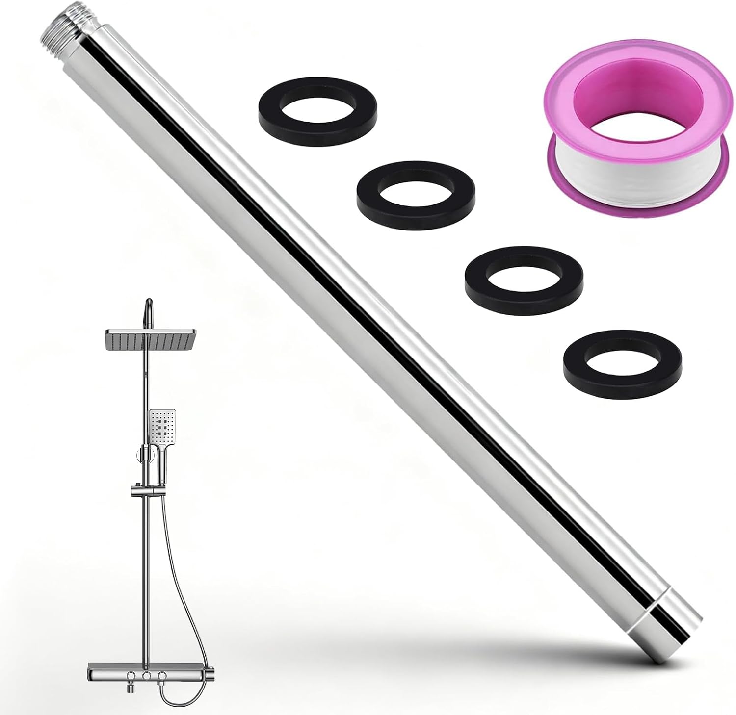 Tubo alargador de ducha de 30 cm, tubo de extensión de ducha, brazo extensible, cromado, barras de ducha para accesorios de baño