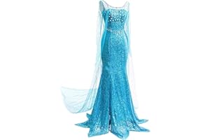 LOBTY Damen Elegante Prinzessin Kleid Bodenlang Rundausschnitt Pailletten-Kleid Frauen Langes Abendkleid Weihnachten Halloween Festlich Kleid Fasching Karneval Verkleidung Cosplay Kleider S-XXL, Blau
