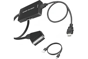 Beigemo Convertitore da scart a HDMI 2025, cavo scart a HDMI con interruttore 720P/1080P, adattatore per monitor TV, proiettore, per lettore DVD VHS, STB, Xb0x
