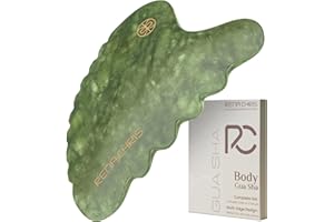 Rena Chris Gua Sha Corpo, GuaSha in Giada Xiuyan Naturale, Guasha Viso per Scolpire il Mento e Ridurre il Gonfiore, Massaggiatore per la Cura della Pelle del Corpo Intero (Verde)