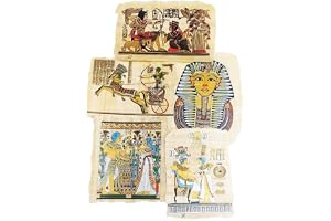 Set med 5 ursprungliga egyptiska papyri handgjorda i Egypten av olika scener från antika Egypten (Pack 3)