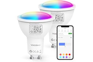 VOCOlinc Bombilla Inteligente WiFi GU10, Compatible con HomeKit/Alexa/Google Home, 4.5W, Bombilla LED Multicolor Regulable, 2200K-7000K, Control Remoto, Control De Voz, 2 Pack