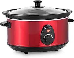 Andrew James Slow Cooker 3.5 litres | Tempered Glass Lid &amp; Removable Ceramic Bowl | Ideal for Making up to 10 Portions of Slow Cooker Recipes | 200W | Red