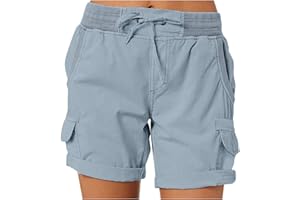 riou Pantalones Cortos Mujer Verano 2022 Cintura Alta con Estampado Pantalones de Playa Señoras Elegant Suelto y Cómodo Pantalones con Cordón y Bolsillos para Correr Yoga Dormido