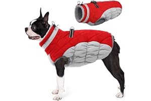AOFITEE Dog Coat, Warm Dog Jacket, Reflective Winter Coats for Medium Dogs, Turtleneck Dogs Winter Jacket with Harness Built in, Waterproof Windproof Pet Fleece Vest Puffer Jackets, Christmas Red M