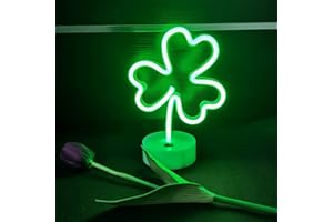 ENUOLI Shamrock LED Neon Signs Green Decorative Lights USB/Battery Operated Led Neon Lights Decoration Light with Base Shamrock Lucky Grass Neon Night Light for Wedding Party Room