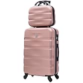 CELIMS - Suitcase Set | Medium Suitcase + Travel Toiletry Bag | Medium Suitcase 4 Wheels | Travel Suitcase 20 kg | Rose Gold