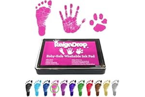 ReignDrop Ink Pad For Baby Footprint & Handprint - Creates Impressive Long Lasting Keepsake Stamp for Infant & Kids. Smudge Proof, Easy to Wipe Off Skin, Safe & Gentle Acid Free(Pink)