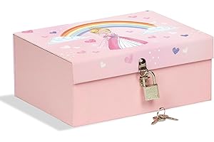Mareli Caja con candado de 18,5 x 14 x 7,5 cm, ideal para guardar secretos, joyas y figuras, princesa