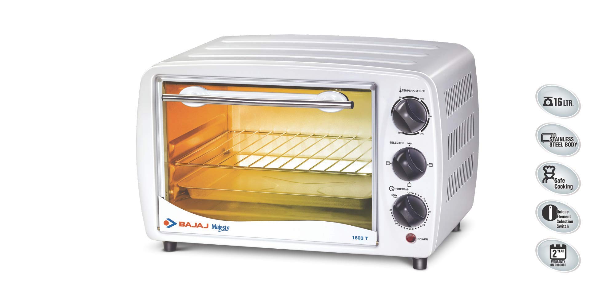 Bajaj 1603T Oven Toaster Grill (Otg) With Baking & Grilling Accessories, Oven For Kitchen With Transparent Glass Door, 2 Year Warranty, White, 1200 Watts, 16 liter - Image 5