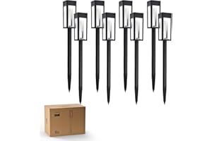 Philips Lot de 8 Lampes Solaires pour Allées - Éclairage Paysager Jardin à LED, Verre et Métal, 3000K Blanc Chaud, Étanche, pour Décoration de Cour, Allée, Terrasse, Driveway, Pelouse