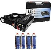Hornillo de gas para acampada, incluye cartuchos de gas. Cocina de gas con maletín de transporte: con 4 cartuchos de gas