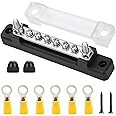 Bus Bar,12v Bus Bar,Terminal Block,48v Stromverteilungsblock Sammelschiene,150a Common Busbar Power Terminal Blocks with 2 M6 Studs 6 M4 Screws Terminals for Car Boat Marine Caravan Rv (Black)