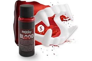 Festicy Sangue finto 25 ml e denti da vampiro I trucchi, bottiglia, liquido rosso I fake blood make up Zombie Carnevale Halloween Party