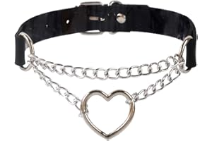 BFUZXY Gargantilla gótica con corazón para mujer y hombre, cadena Emo Punk ajustable de piel sintética, ropa gótica para Harley Quinn Joker Collar Joyería, Gargantilla Punk Accesorios con Colgante de