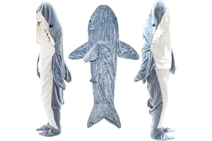 Menkala Hai Decke zum Anziehen Blau Erwachsene L Shark Onesie Blanket Tragbare Hoodie Decke mit Ärmeln und Kapuze Kuscheldecke Flauschig Warm Fleece Flanell Sofadecke Deckenpullover für Damen Herren