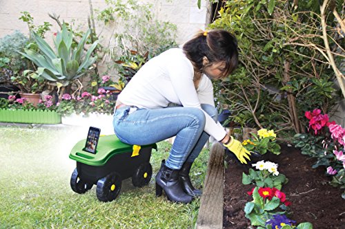 Rollbarer Gartenhocker in robuster Ausführung mit vier leichtängigen Rollen, bequemer Sitzfläche, Staufach und Unterlage zum Knien! - 3