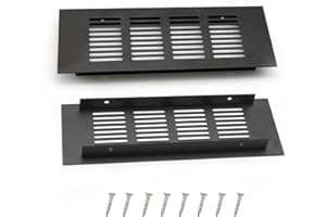 0XBIT 2 Piezas Rejilla Ventilación, 20 × 8 cm Negro Rejilla Ventilación Aluminio, Rejilla de Ventilación Sencilla, Elegante y Práctica, para Ventilación de Armarios, Armarios