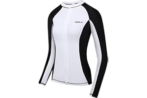 Doomiva T Shirt Anti UV Femme à Manche Longueet avec Zip Avant Vêtements Upf50+ Protection Solaire Rashguard Surf Natation Plage