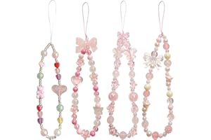 LunarCharm 4 Stück Rosa Handyanhänger, süßes Perlen-Handy-Lanyard, Handschlaufe, ästhetischer Handy-Schlüsselanhänger, süße Handyanhänger für Frauen, Taschenanhänger