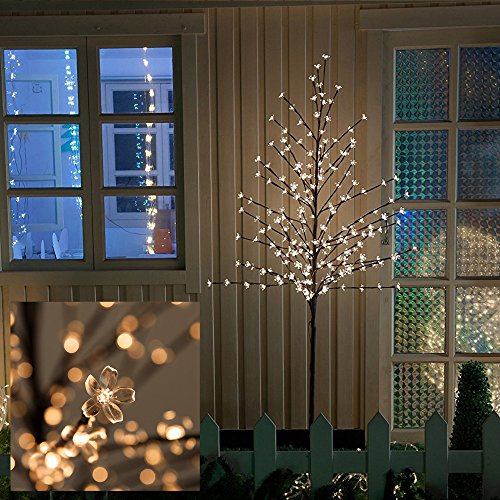VINGO LED Kirschblütenbaum Warmweiß Stimmungsleuchte Blumen Für Innen und Außen Xmas Party Beleuchtung Deko Blüten Lichterbaum Kirschbaum (Höhe ca.220 cm)