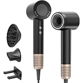 Professional Ionic Hair Dryer with Diffuser, 160,000 RPM, Black | Brushless motor, 65 m/s flow, 59 dB, 3 temperatures and 2 s