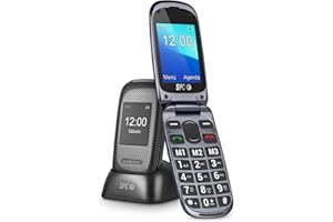 SPC Harmony - telefon komórkowy z klapką dla seniorów z dużymi cyframi i literami, podwójnym wyświetlaczem, przyciskiem SOS, 3 pamięci bezpośrednie, stacja ładująca
