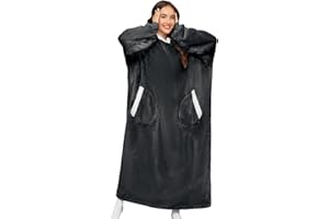 CMTOP Bardzo długa bluza z kapturem, koc z rękawami, bardzo duży rozmiar, koc na całe ciało, z wysokiej jakości dwuwarstwowej flaneli