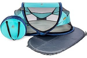 ‎DERYAN Deryan Baby Reisebett mit Matratze ab Geburt bis 2,5 Jahre - Pop Up Babybett Babyzelt in 2 Sekunden aufgestellt - inkl. Moskitonetz & Reisetasche - 120x75x50cm (Ocean)