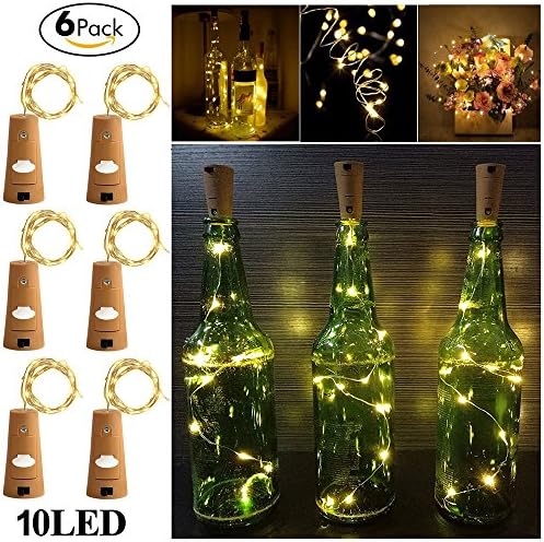 Wine Bottle Lights with Cork,RcStarry(TM) 3.3Ft/1M 10 LEDs Cork Lights for Bottle 6 Pack,Silver Wire Bottle Lights for DIY, Party, Decor, Christmas, Halloween,Wedding(Warm White)