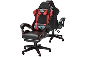 bigzzia Sedia Gaming, Sedie Ergonomica con Poggiapiedi per Videogiochi, Sedia da Gaming con Cuscino Lombare Massaggiante e Poggiatesta per Giocare, Studiare e Lavorare in Ufficio (Rosso)