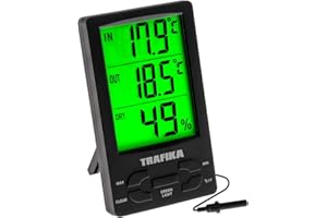 TRAFIKA URBAN HYDROPONICS TRAFIKA Thermomètre avec hygromètre spécial pour culture Intérieure avec sonde de 2,5 m/Grand écran LED vert/Armoire Culture Indoor/Mesureur température et humidité