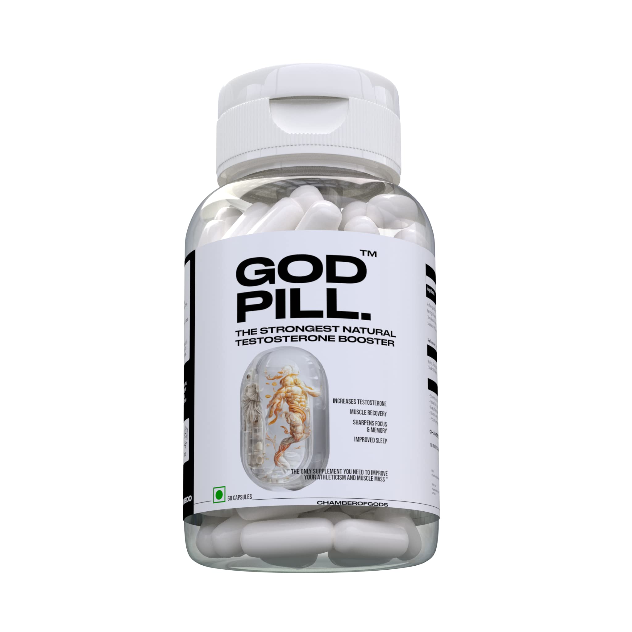 GODPILL | Testosterone Supplement for men with Tongkat-Ali, Fadogia Agrestis, Ashwagandha and Shatavari | 60 Veg Capsules