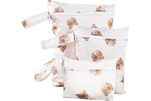 SRUMVOAT 3 Pcs Nappy Bags, 3 Size Waterproof Wet Bags, Reusable Travel Laundry Bag, Wet Bag for Swimming, Nappy Pouch for Baby Bag Organiser for Travel, Beach, Camping, Swimming, Gym (Bear)