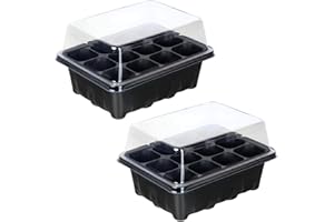 Schramm® 2 Stück Anzucht Set Gewächshaus Anzucht Schale Töpfe Zimmergewächshaus 18,5 x 14,5 x 7 cm für 24 Anzuchttöpfe Anzuchtset Mini-Gewächshaus schwarz 2er Pack