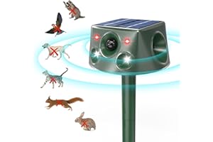 BUBBACARE Cat Deterrent, Solar Powered Squirrel Repellent with Motion Sensor, 6 Modes Waterproof Outdoor Animal Deterrent Chase Device with Flashing-Light for Bird Skunk Raccoon Cat Bobcats for Home Yard