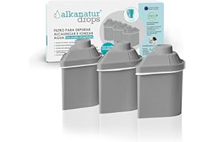 Pack 3 Filtros Zeolita de Agua Alkanatur Drops – Depuración + Alcalinización + Hidrogenación – Elimina Cloro Metales Pesados y Microplásticos – Añade Magnesio – Libres de Tóxicos | ALKANATUR