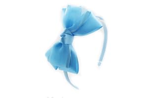 PrettyBoutique 4 Inches Girls Sheer Satin Ribbon Bow Alice Headband (Light Blue)