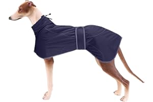 Ctomche Winter Coat for Greyhounds, Lurchers and Whippets - Reflective Waterproof Jacket With Warm Fleece Lining and Adjustable Bands - Navy-M