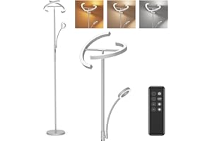 ‎AMDELNE Amdelne Floor Lamp Living Room Dimmable with Reading Lamp Adjustable Grey 20 W + 7 W Floor Lamp with Remote Control & Touch, Memory Function, Modern LED Uplighter for Bedroom, Children's Room, Office